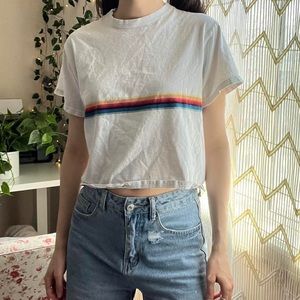 Brandy Melville White Rainbow Stripe Short Sleeve T Shirt